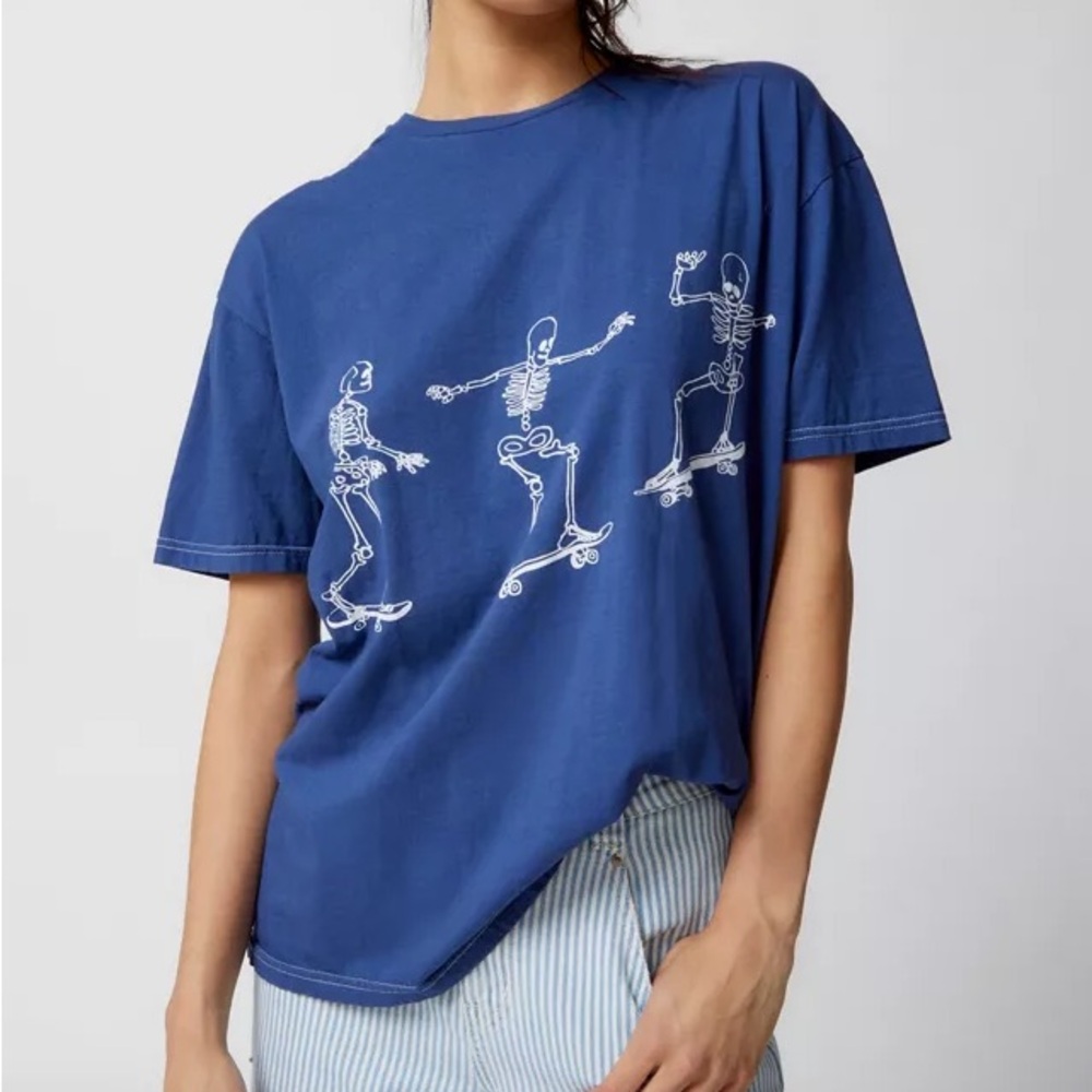 NWT Urban Outfitters Project Social T Skeleton Oversized Tee in Blue